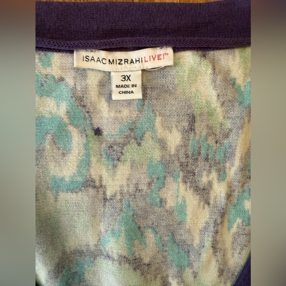 isaac Mizrahi Live Boyfriend V-Neck Cardigan 3XL Artisanal Print - Picture 3 of 4